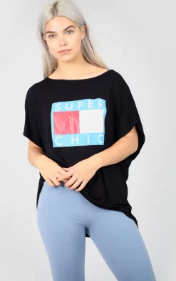 Wholesale 🌟 Oops Fashion Black Oversized T 👚 Shirt With Super Chic Slogan 🛒