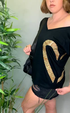 Best reviews of ๐ Save The People Black Oversized T ๐ Shirt With Leopard Print Heart Graphic ๐ฏ