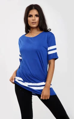 New 🥰 Oops Fashion Striped Sleeve Oversized T 👕 Shirt In Royal Blue ❤️
