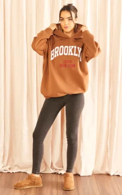 Budget 👍 Gini London Brooklyn Oversized Hooded Jumper Sweatshirt In Brown ✔️