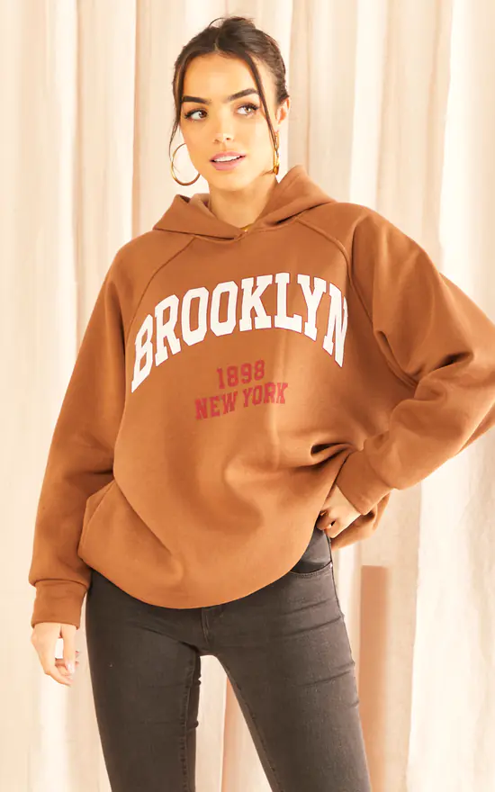 Budget ๐ Gini London Brooklyn Oversized Hooded Jumper Sweatshirt In Brown โ๏ธ - Image 2