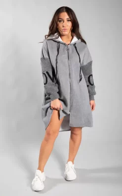 Best Pirce 🛒 JustYourOutfit Grey Love Knit Oversized Zip Fleece Hoodie ⭐