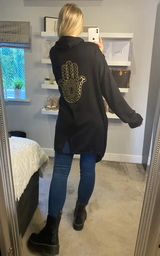 Best deal โ๏ธ Malissa J Collection Zip Through Jersey Parker With Gold Hamsa Motif ๐