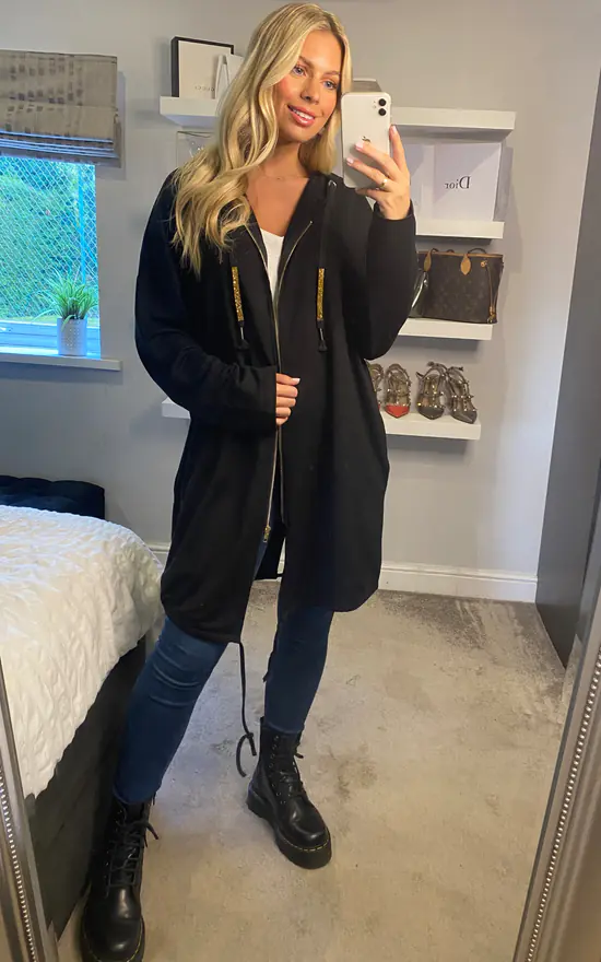 Best deal โ๏ธ Malissa J Collection Zip Through Jersey Parker With Gold Hamsa Motif ๐ - Image 4