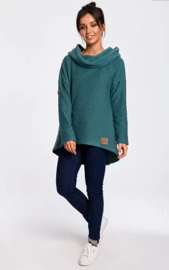 Wholesale 🤩 MOE Hoodie With Wide Collar In Dark Turquoise 😉
