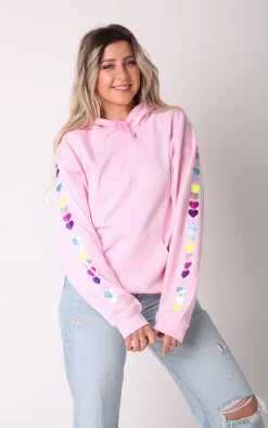 Coupon 🎉 Lime Blonde Oversized Hoodie In Baby Pink With Rainbow Glitter Heart Sleeves 🌟