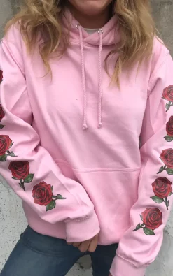 New โจ Save The People Red Rose Sleeve Hoodie In Light Pink ๐