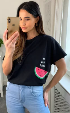 Coupon 🎉 HOXTON GAL Oversized Watermelon Relaxed T 👕 Shirt In Black ❤️