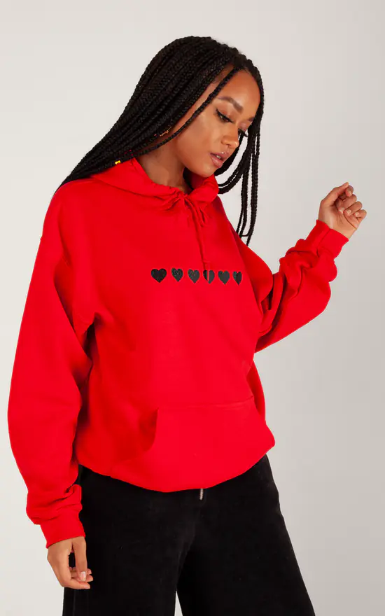 Discount โจ Lime Blonde Oversized Hoodie In Red With Black Glitter Hearts ๐ - Image 3