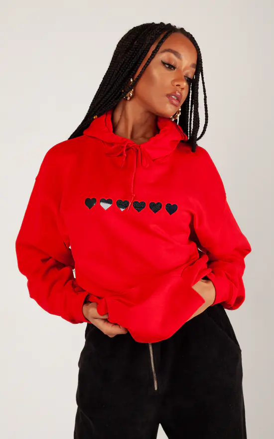 Discount โจ Lime Blonde Oversized Hoodie In Red With Black Glitter Hearts ๐ - Image 4