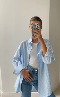 Best Sale 👏 Charli Long Sleeved Oversized 👕 Shirt In Blue And White Stripe 👍