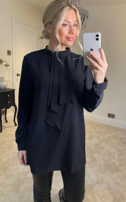 Best Sale 🤩 HOXTON GAL Oversized Detailed Front Long Sleeves Tunic In Black 🥰