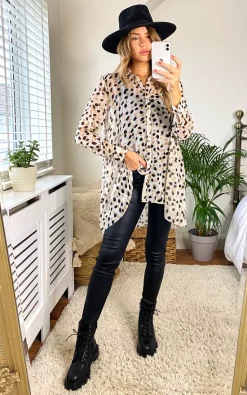 Best Pirce 🛒 Edie B. Lauren Animal Lurex Spot Print Oversize Blouse With Hi Lo Hem 🔥