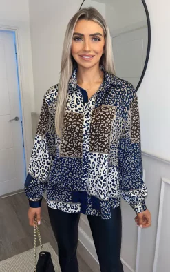 Best deal ✨ AX Paris Navy Animal Print Button Up 👕 Shirt 🥰