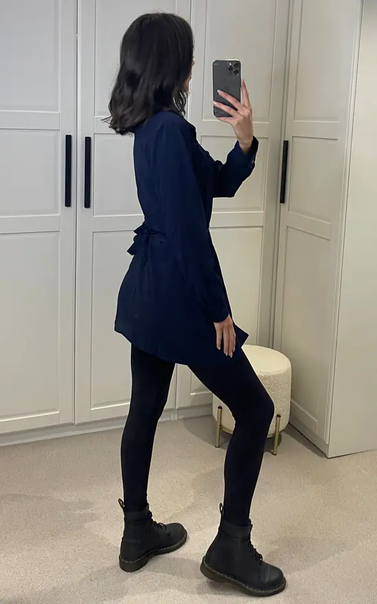 Discount ๐ HOXTON GAL Oversized Long Slevees Pleated ๐ Shirt Top With Matching Belt In Navy โ - Image 4