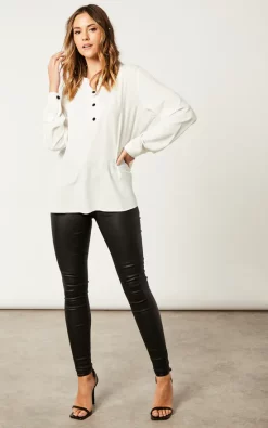 Coupon 🔔 HOXTON GAL Oversized Long Sleeves Top With Button Details In White 🧨