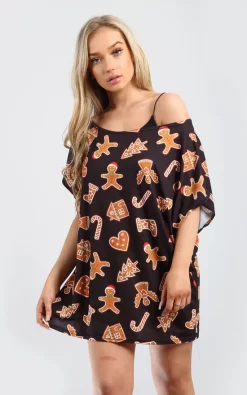 Best Pirce 😉 Oops Fashion Eliza 🎄 Christmas Batwing Top In Gingerbread Black 🎁