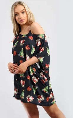 Best Pirce 🎉 Oops Fashion Eliza 🎄 Christmas Batwing Top In Santa Sack Black ❤️