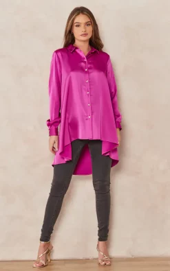 Budget 🎁 Edie B. Lori Orchid Satin Blouse With Hi Lo Hem ⭐