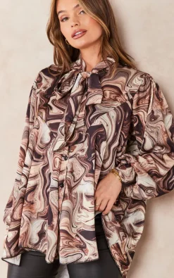 Buy 👏 Jenerique Oversize Bowl Neck Blouse In Beige/Brown Abstract Print 🔥
