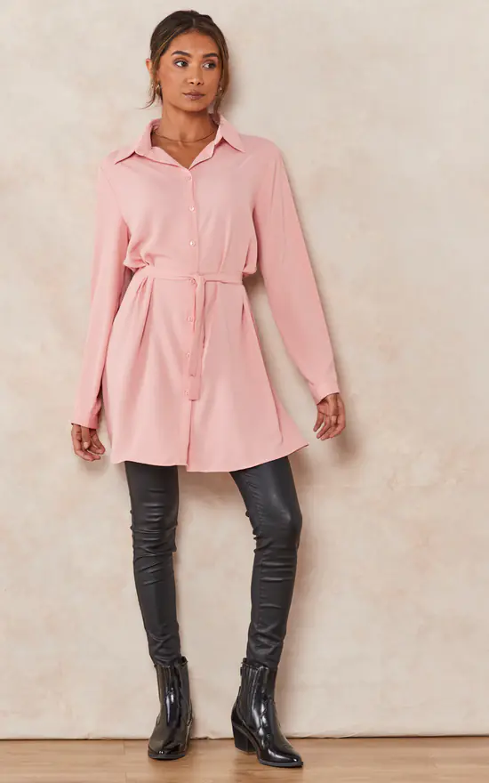 Cheap βοΈ HOXTON GAL Oversized Tie Detailed π Shirt Tunic With Long Sleeves In Pink π
