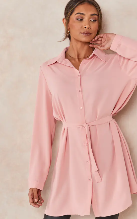 Cheap βοΈ HOXTON GAL Oversized Tie Detailed π Shirt Tunic With Long Sleeves In Pink π - Image 2