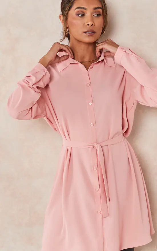 Cheap βοΈ HOXTON GAL Oversized Tie Detailed π Shirt Tunic With Long Sleeves In Pink π - Image 3