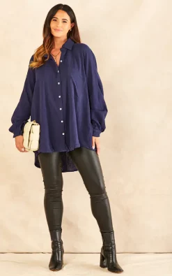 Top 10 โจ Blue Vanilla Paige Oversized ๐ Shirt In Navy ๐