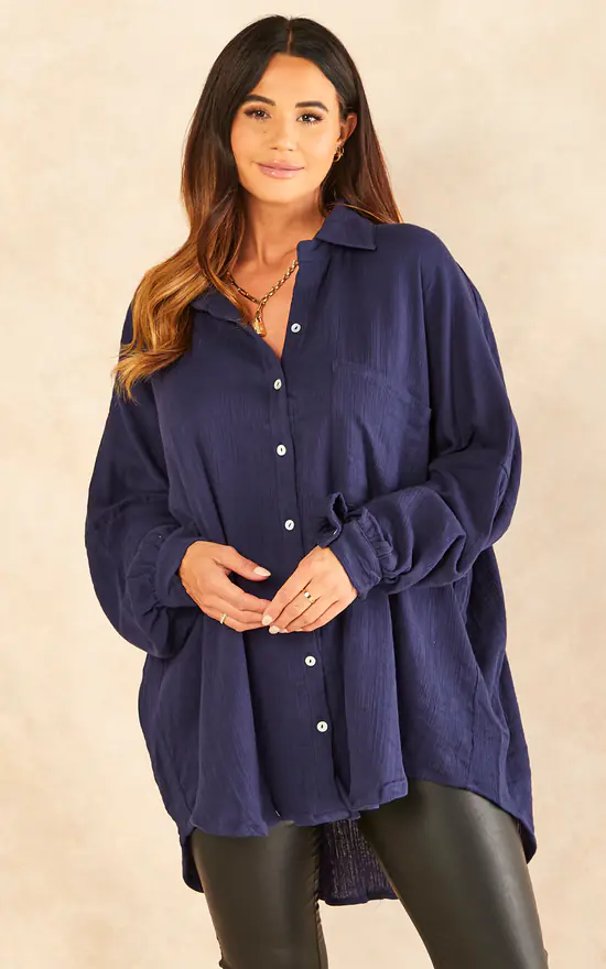 Top 10 โจ Blue Vanilla Paige Oversized ๐ Shirt In Navy ๐ - Image 2