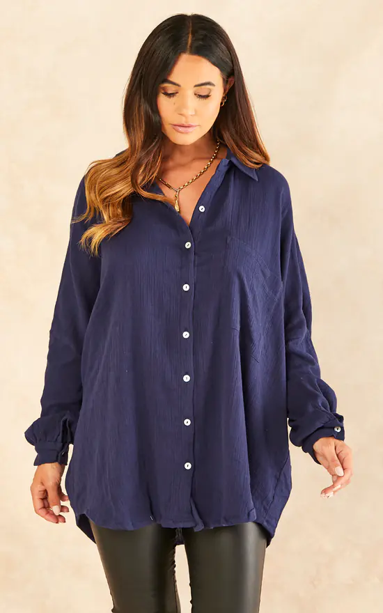 Top 10 โจ Blue Vanilla Paige Oversized ๐ Shirt In Navy ๐ - Image 3