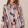 Coupon 👍 Jenerique Oversize Bowl Neck Blouse In Grey Print 🛒