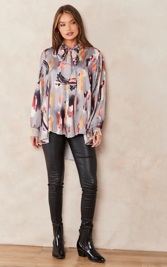 Coupon ๐ Jenerique Oversize Bowl Neck Blouse In Grey Print ๐ - Image 2