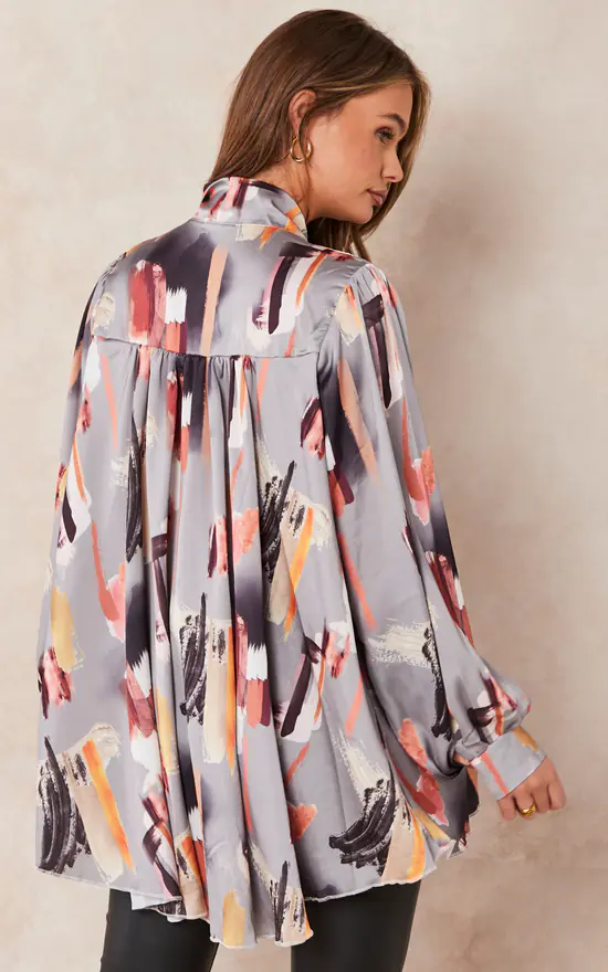 Coupon ๐ Jenerique Oversize Bowl Neck Blouse In Grey Print ๐ - Image 4