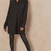 Discount ✔️ HOXTON GAL Oversized Long Sleeves Tunic With Button Details In Black ⌛