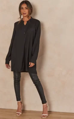 Discount ✔️ HOXTON GAL Oversized Long Sleeves Tunic With Button Details In Black ⌛