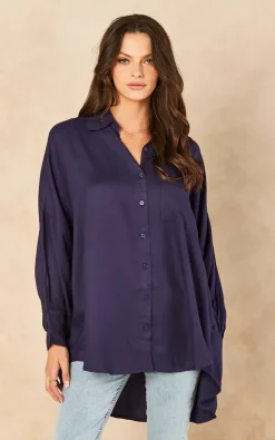 Buy 🌟 Blue Vanilla Ariyah Oversized 👚 Shirt In Navy ⌛
