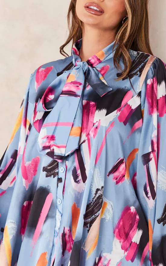 Best Sale ๐ Jenerique Oversize Bowl Neck Blouse In Blue/Pink Print ๐ฏ - Image 3
