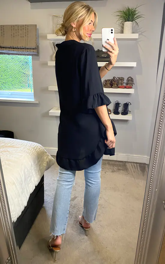 Hot Sale ๐ฅฐ HOXTON GAL Ruffle Detailed 3/4 Sleeves Tunic ๐ Shirt In Black ๐ฅ - Image 4