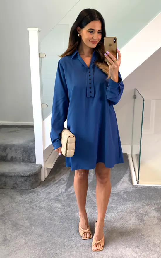 Cheap ๐ HOXTON GAL Oversized Tunic ๐ Shirt With Button Details In Indigo ๐ฅ