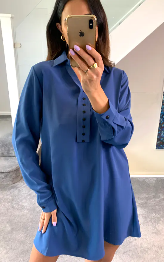 Cheap ๐ HOXTON GAL Oversized Tunic ๐ Shirt With Button Details In Indigo ๐ฅ - Image 2