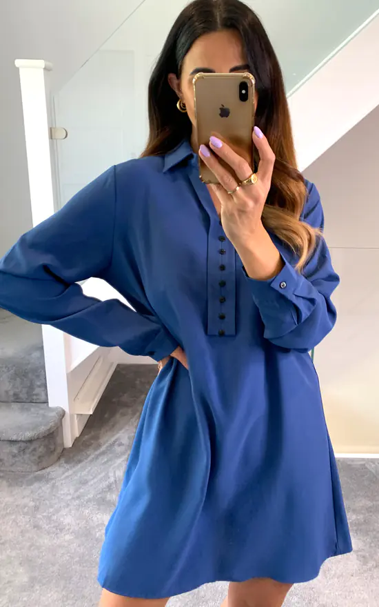 Cheap ๐ HOXTON GAL Oversized Tunic ๐ Shirt With Button Details In Indigo ๐ฅ - Image 3