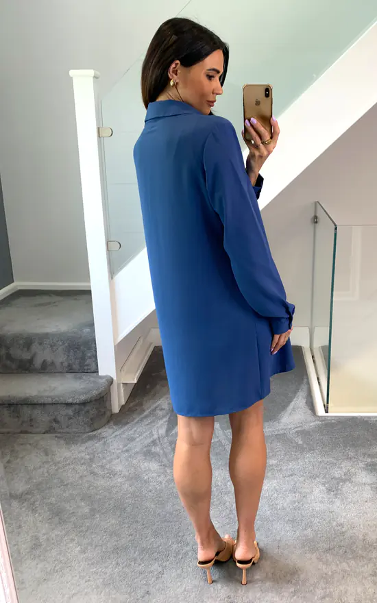 Cheap ๐ HOXTON GAL Oversized Tunic ๐ Shirt With Button Details In Indigo ๐ฅ - Image 4