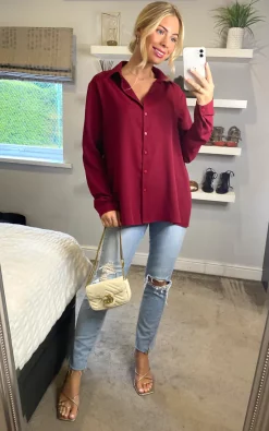 Deals 🔔 HOXTON GAL Long Sleeves Relaxed Fit 👕 Shirt In Burgundy ✨