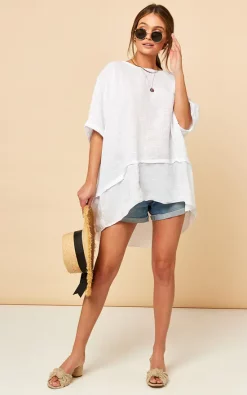 Best Pirce 🔔 Bella And Blue Oversized Top With Contrasting Hem In White 🎁